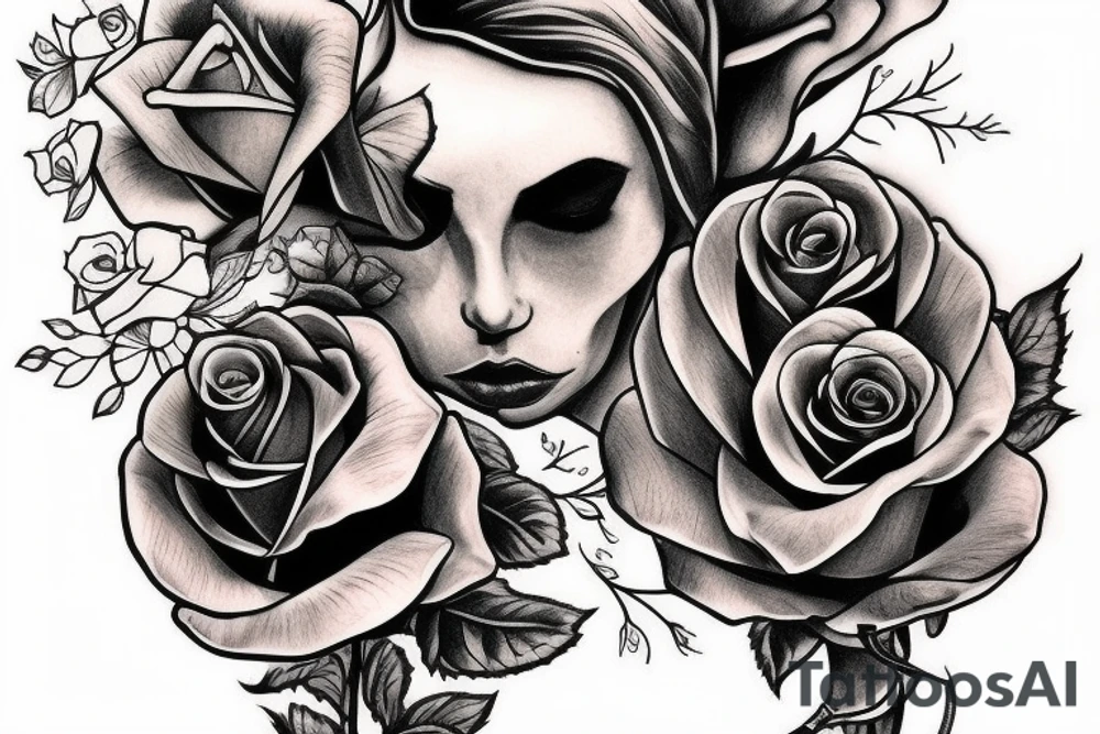 cover tattoo with a dagger and a rose tattoo idea