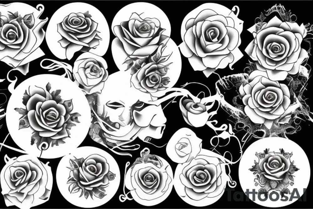 full black circle with daggers and roses tattoo idea