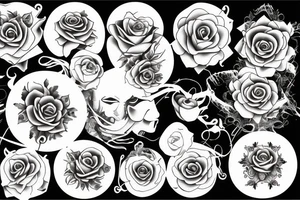 full black circle with daggers and roses tattoo idea