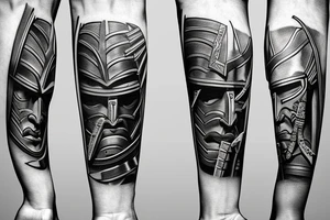 Samurai warrior fighting along side a greek roman warrior in realism tattoo idea