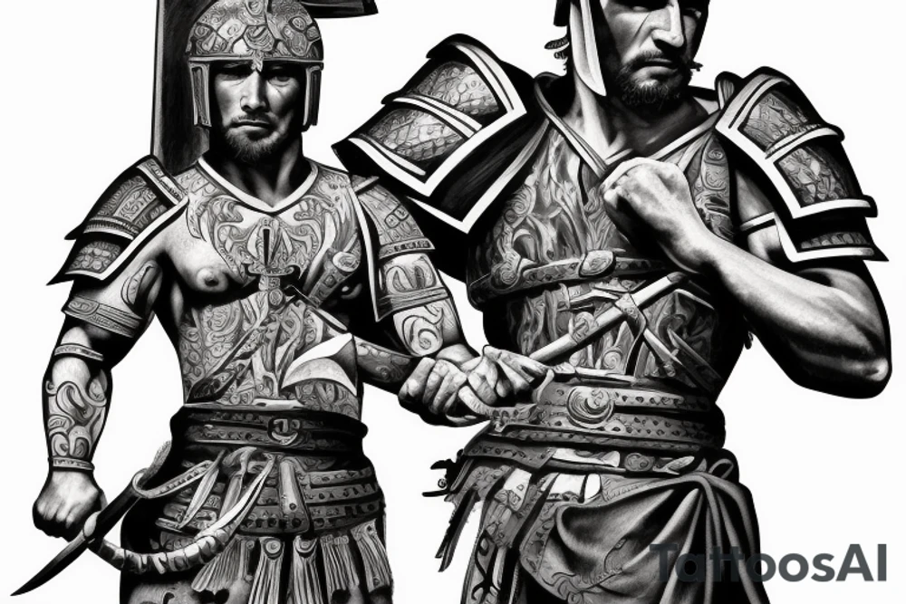 Roman empire warrior fighting in front of pantehon for at back tattoo piece tattoo idea