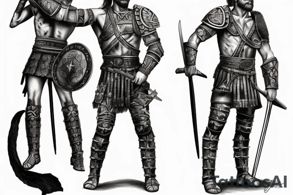 Roman empire warrior fighting in front of pantehon for at back tattoo piece tattoo idea