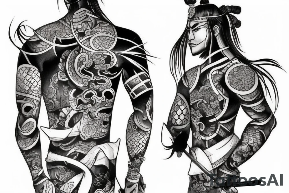 Backtattos samurai warrior detailed and realism tattoo idea