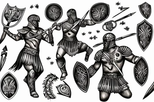 Gladiator fighting with shield and spear tattoo idea
