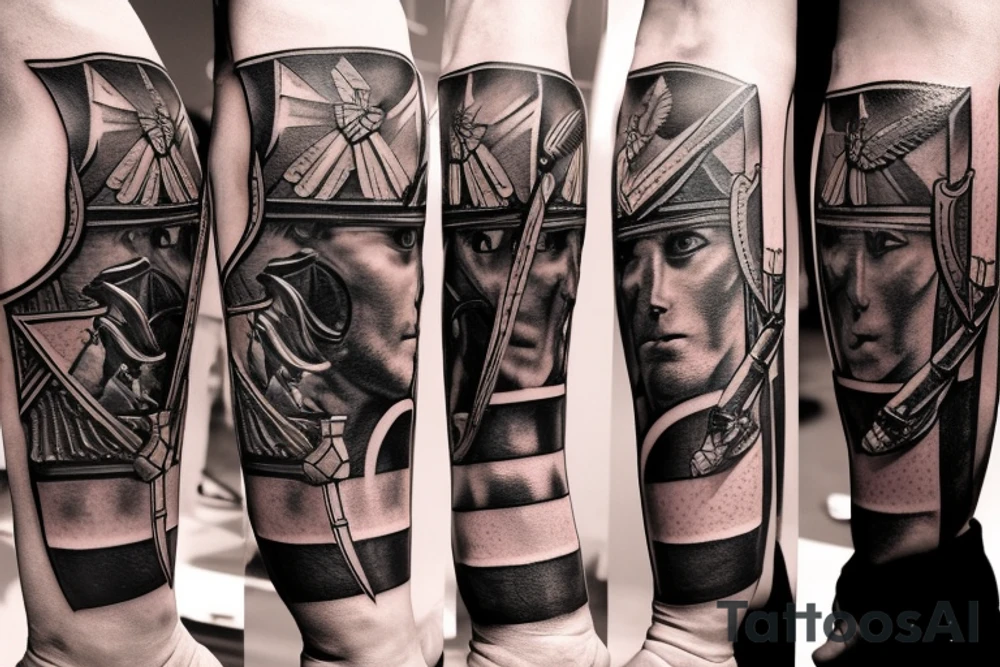 Gladiator fighting with shield and spear tattoo idea