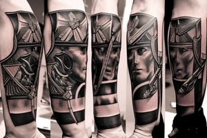 Gladiator fighting with shield and spear tattoo idea