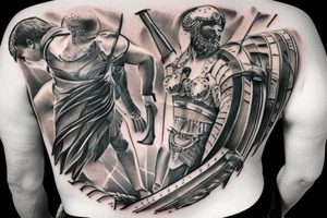 Gladiator in side Colosseum backpiece tattoo idea