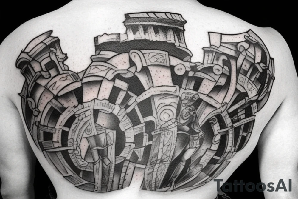 Gladiator in side Colosseum backpiece tattoo idea