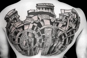 Gladiator in side Colosseum backpiece tattoo idea
