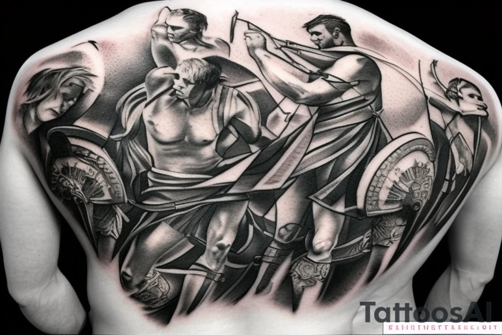 Gladiator in side Colosseum backpiece tattoo idea