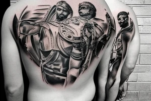 Gladiator in side Colosseum backpiece tattoo idea