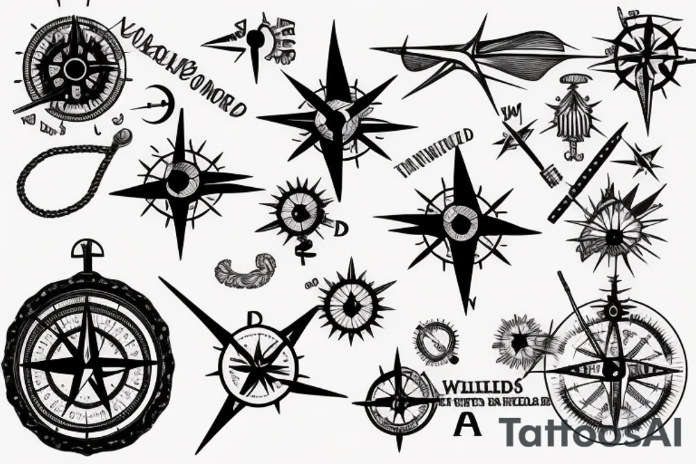 Back tattoo about the country with windmills and tumbleweeds with a compass tattoo idea