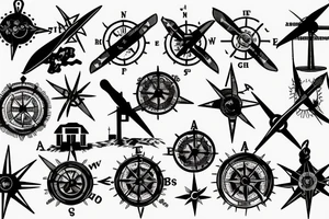 Back tattoo about the country with windmills and tumbleweeds with a compass tattoo idea