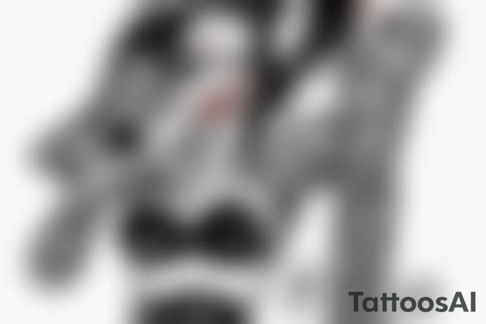 Joker holds in his arms a girl dressed only in leather pants and heels and has a bare back. tattoo idea
