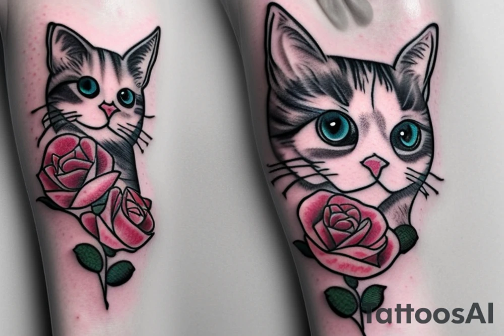 calico cat with rose heart tattoo idea