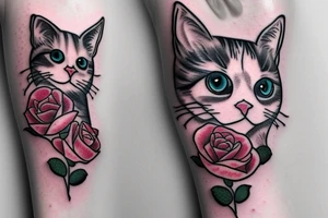 calico cat with rose heart tattoo idea