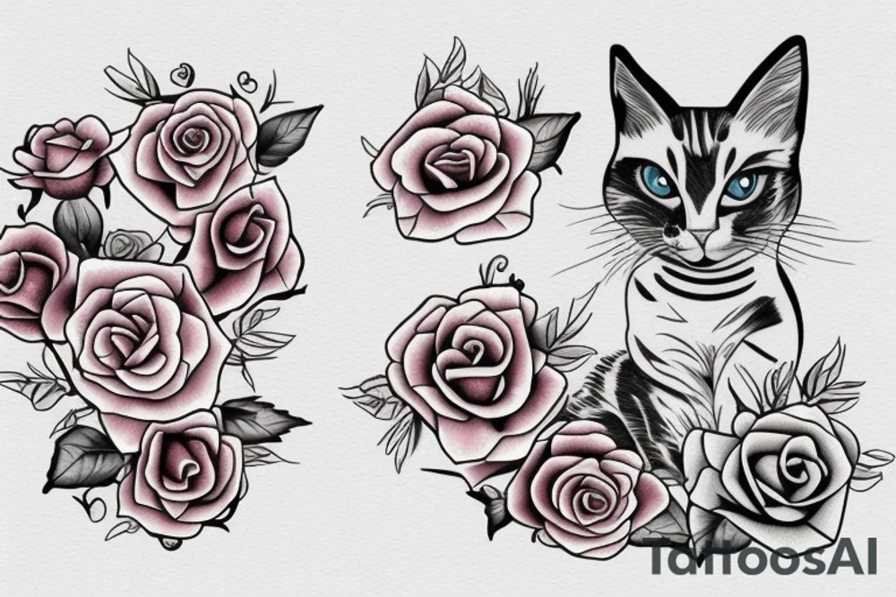 calico cat with rose heart tattoo idea