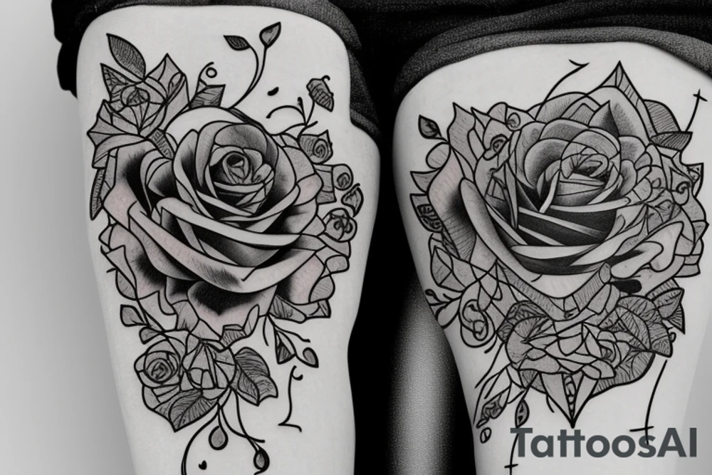 rose vein heart with calico cat inside tattoo idea