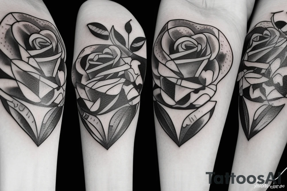 rose vein heart with calico cat inside tattoo idea