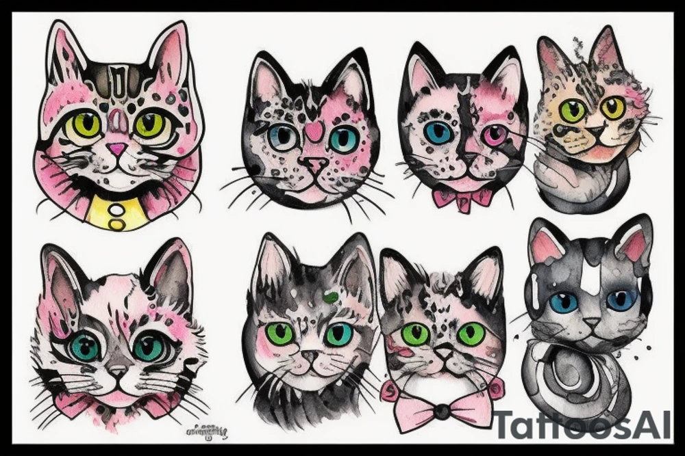 multicolor cat tattoo idea