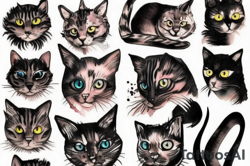multicolor cat tattoo idea