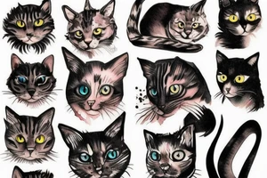 multicolor cat tattoo idea