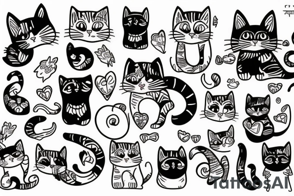 multicolor cat tattoo idea