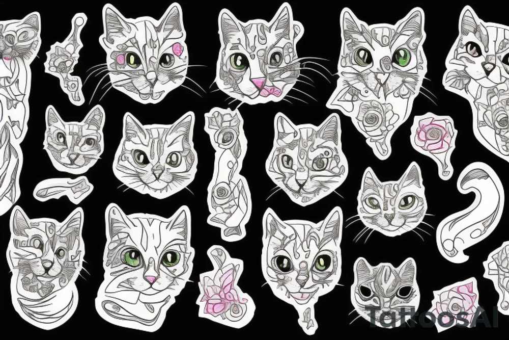multicolor cat tattoo idea