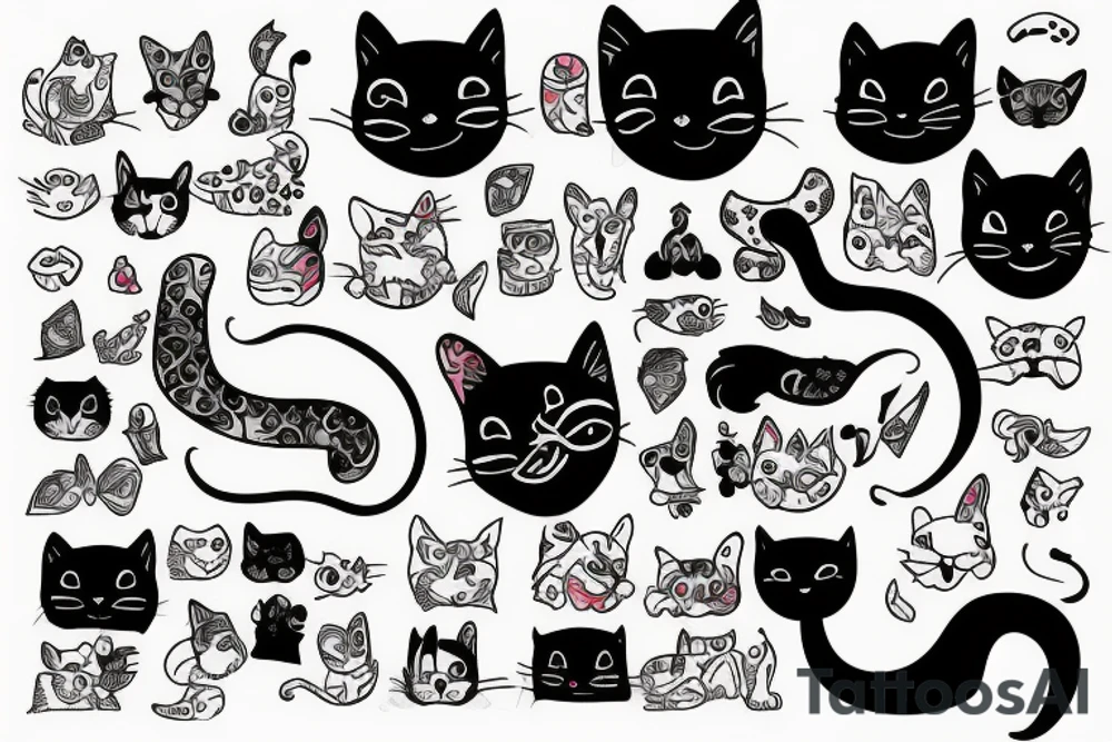 simple multicolor cat tattoo idea