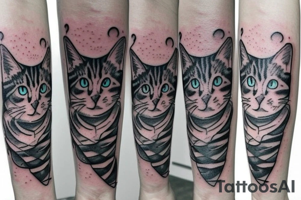 simple multicolor cat tattoo idea