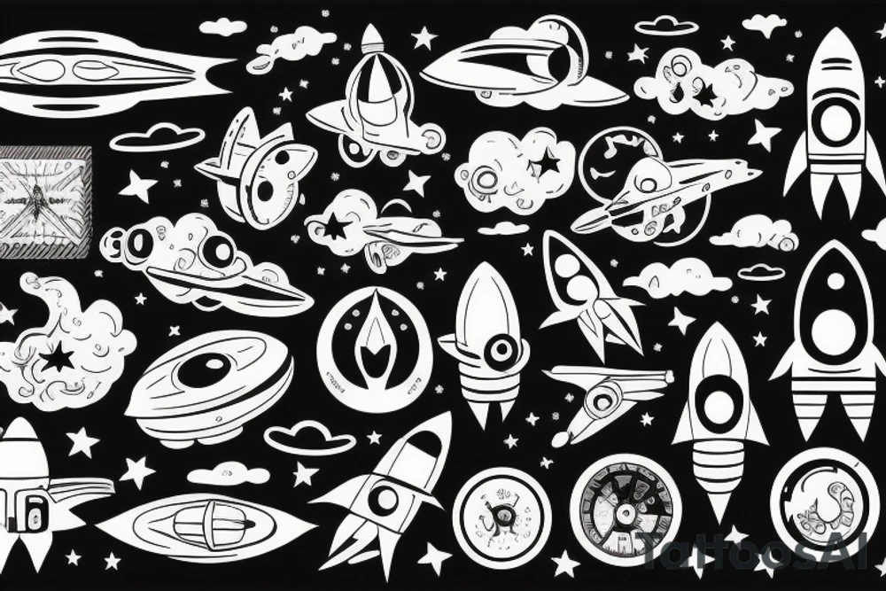 Retro Rocketship tattoo idea