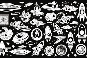 Retro Rocketship tattoo idea