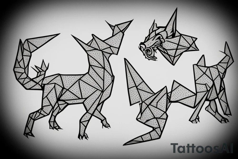 Simple cute paper dragon origami tattoo idea