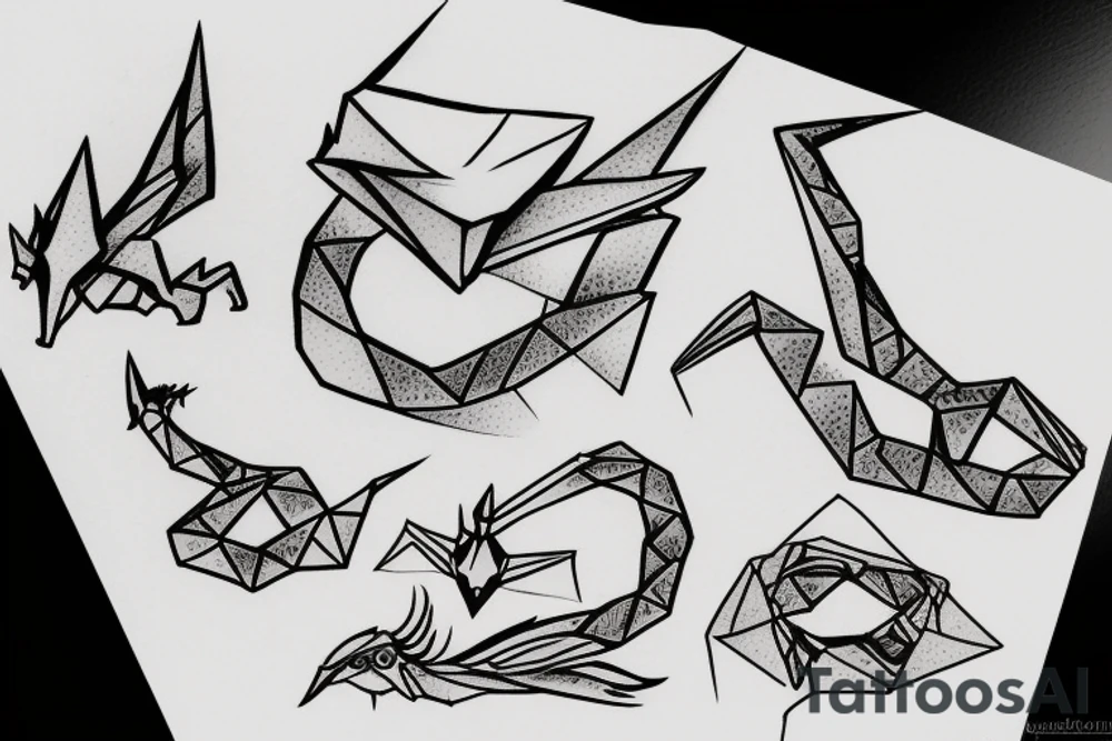 Simple cute paper dragon origami tattoo idea