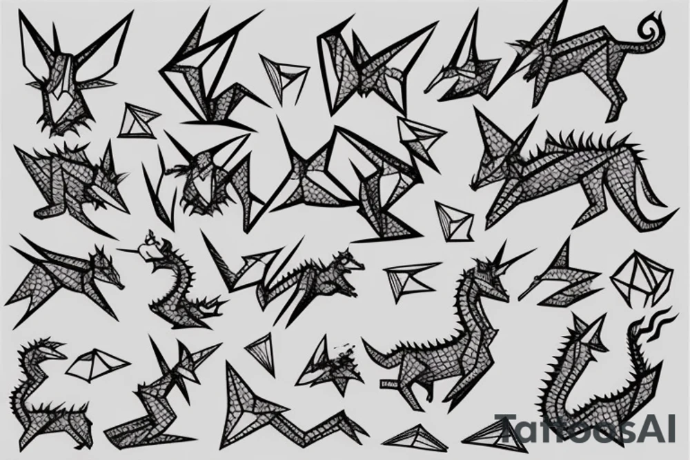 Simple cute paper dragon origami tattoo idea