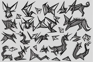 Simple cute paper dragon origami tattoo idea