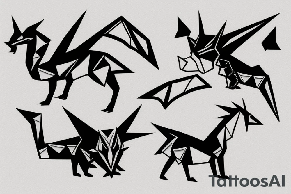 Simple cute paper dragon origami tattoo idea