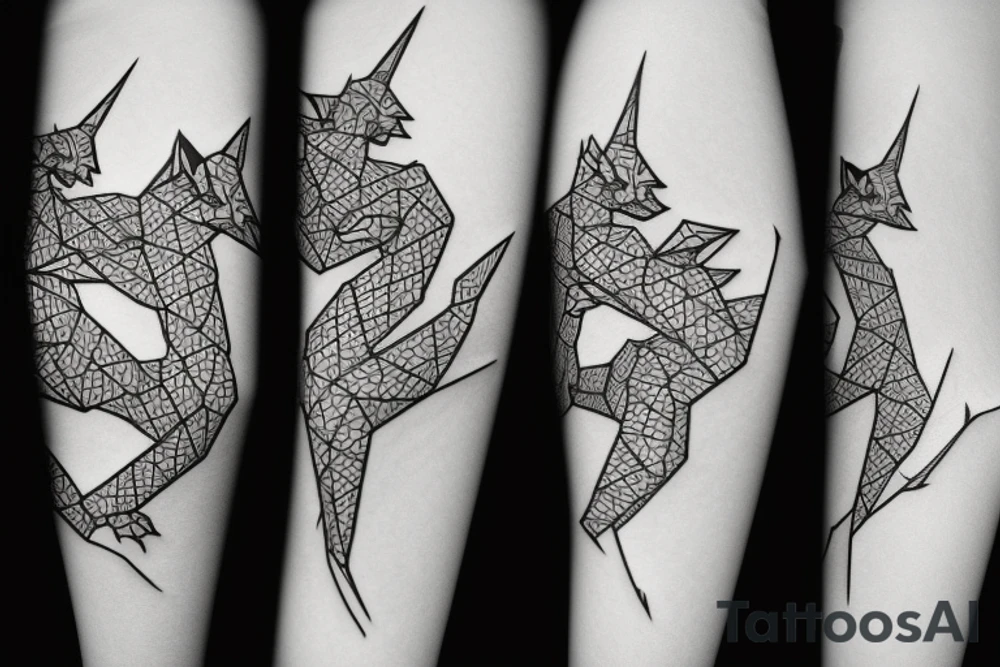 Simple cute paper dragon origami tattoo idea