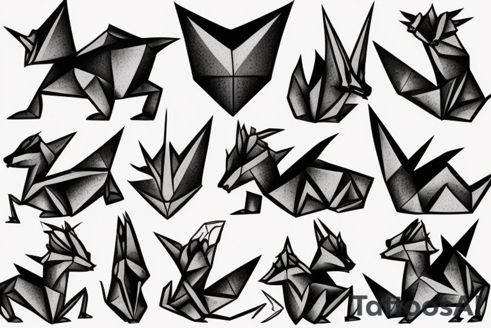 Simple cute paper dragon origami tattoo idea
