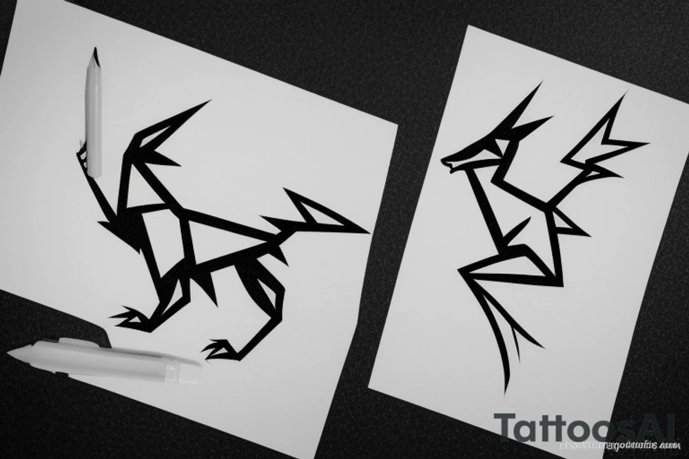 Simple cute paper dragon origami tattoo idea
