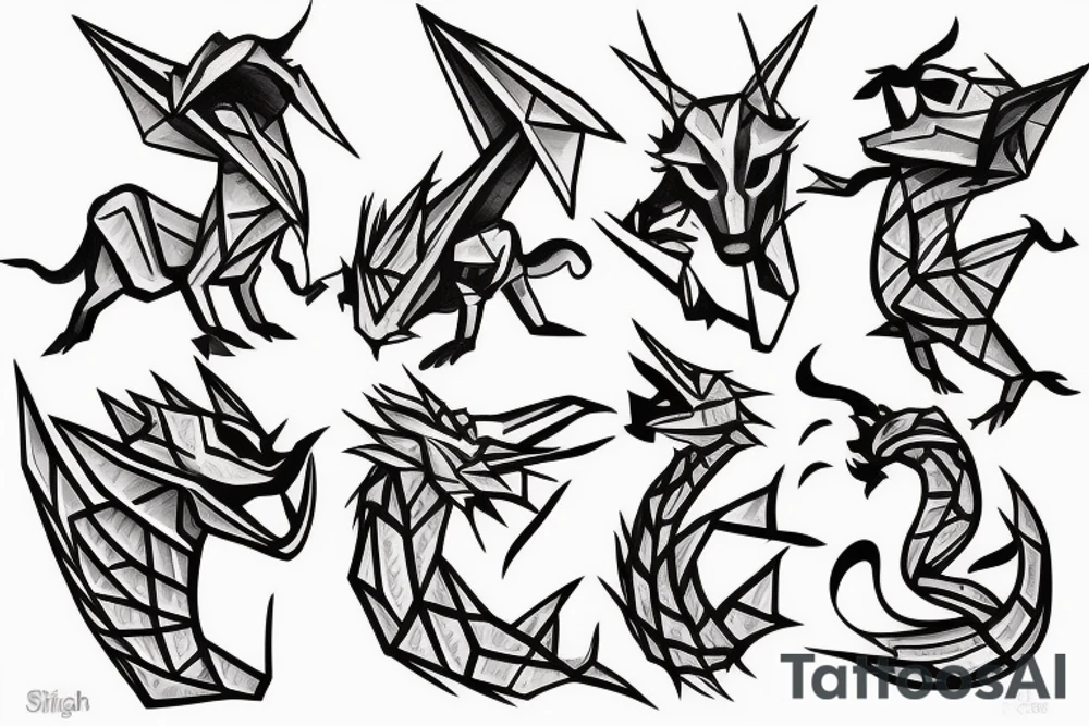 Simple cute paper dragon origami tattoo idea