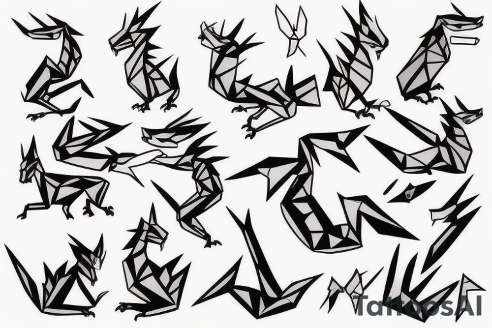 Simple cute paper dragon origami tattoo idea