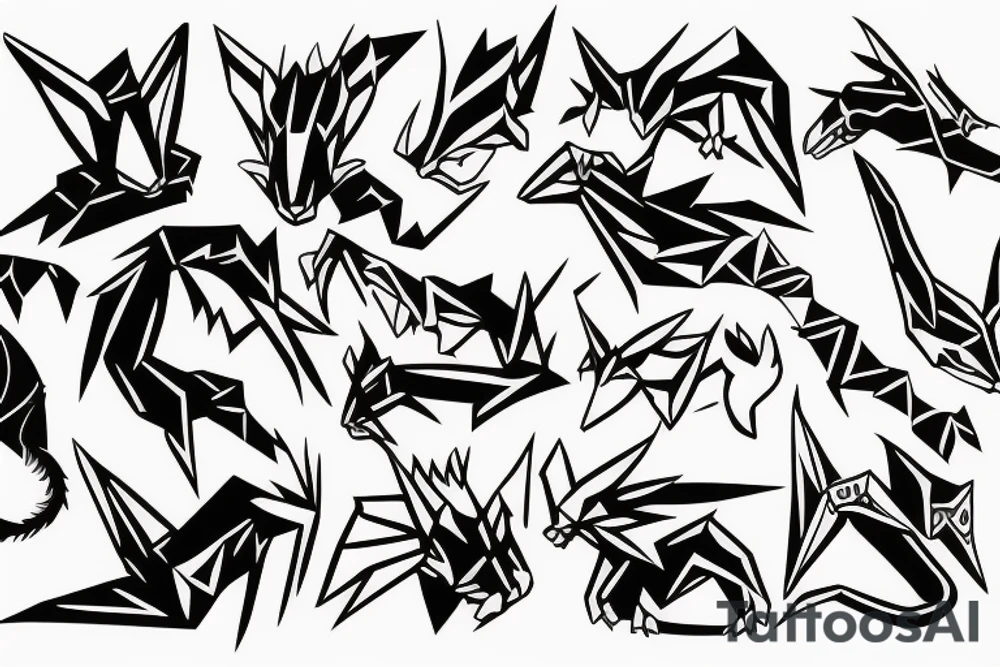 Simple cute paper dragon origami tattoo idea