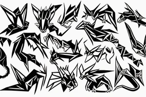 Simple cute paper dragon origami tattoo idea
