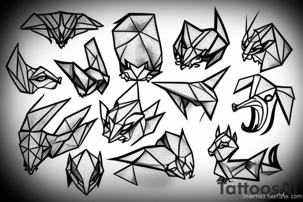 Simple cute paper dragon origami tattoo idea