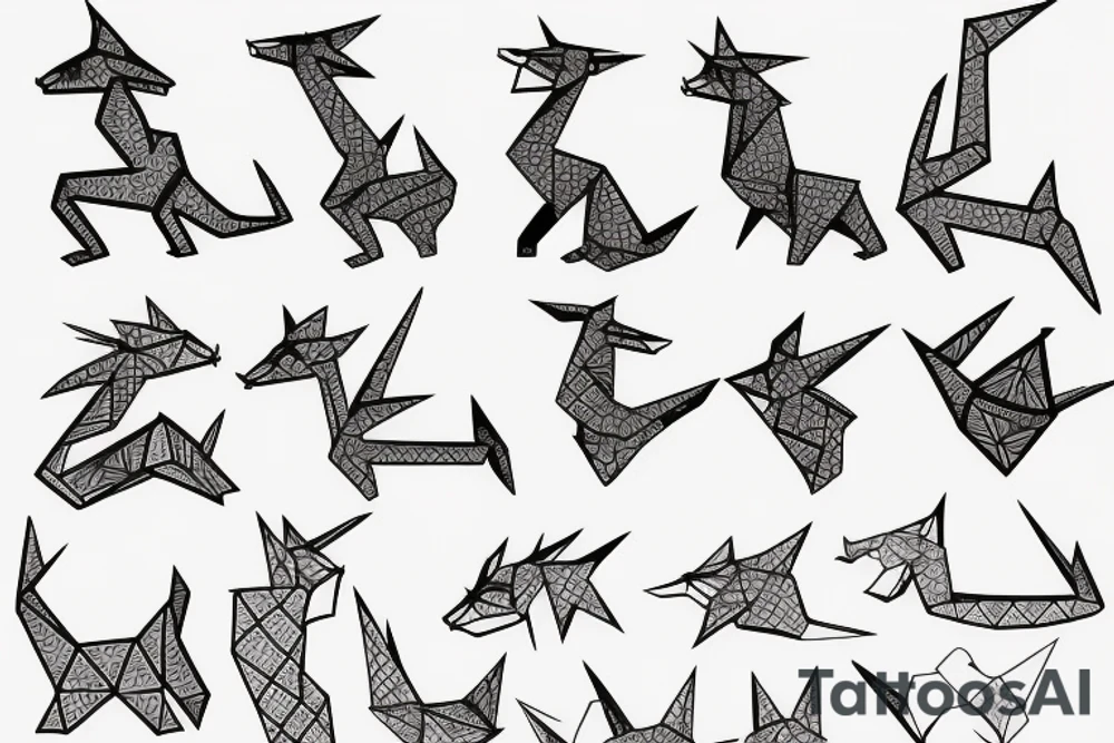 Simple cute paper dragon origami tattoo idea
