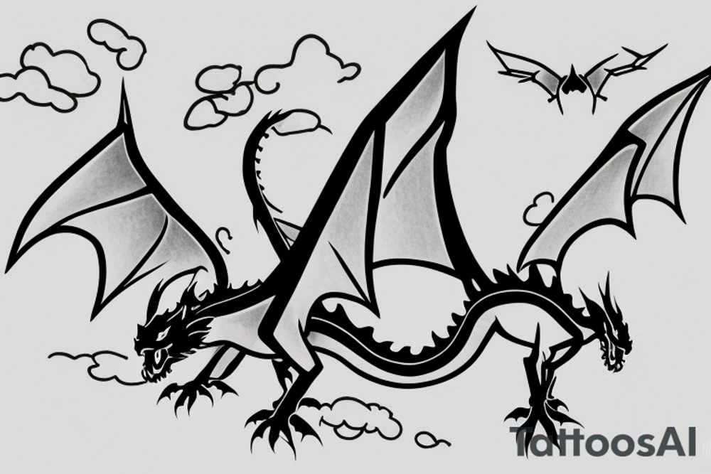 Simple cute flying paper dragon origami tattoo idea