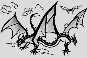 Simple cute flying paper dragon origami tattoo idea