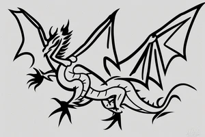 Simple cute flying paper dragon origami tattoo idea