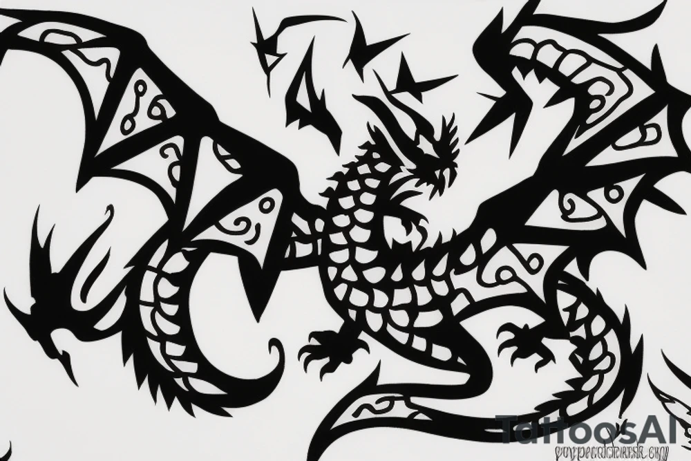 Simple cute flying paper dragon origami tattoo idea